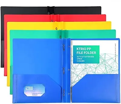 Plastic Pocket Folders With Prongs 5 Pack 2 Pocket Folders 3 Prong Folders Wi... • $12.16