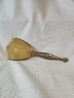 Vintage Gold Tone Vanity Hair Brush Ornate W/Flowers Floral • $18.48