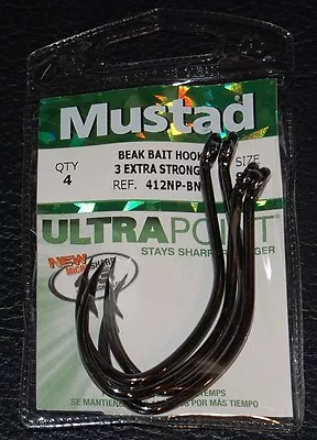 4 Pack Mustad 412NP-BN-80 3X Strong Skipjack Bend Beak Hooks - Size 8/0 • $6.39