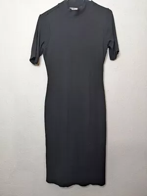 Marine Layer Lexi Rib Turtleneck Midi Dress Black Large Lined Short Sleeve Tight • $48.93