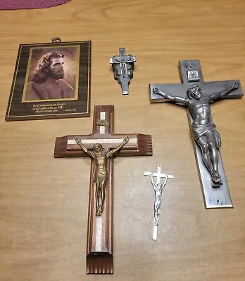 Antique Vintage Cross Crucifix Jesus Corpus Wall Hanging Lot • $30