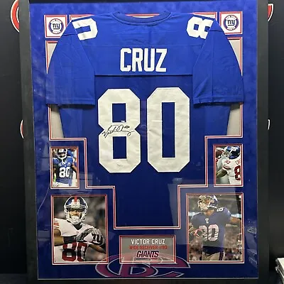 Victor Cruz Signed New York Giants Blue Jersey Autographed JSA Framed 32x40 COA • $529.99