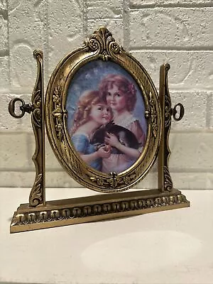 Vtg Victorian Ornate Oval Swivel Tilt Picture Frame Girls Sisters Picture READ • $25