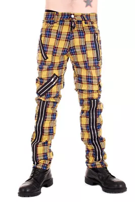 Tiger Of London Mens Punk Rock Zip Bondage Yellow Tartan Pants. • £39.99