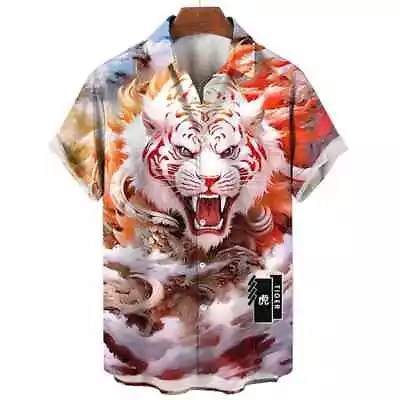 New Animal Shirts For Men Clothing 3d Tiger Print Short Sleeve Mens Shirts • $8.99