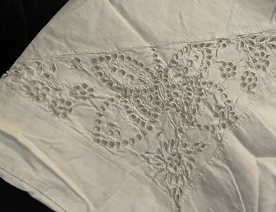 Antique French Embroidered Euro Sham White Monogram French Knots Butterflies • $38