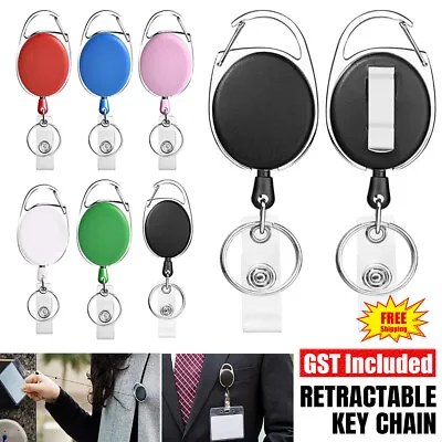 Retractable Key Chain Nurse ID Badge Card Holder Lanyard Key Ring Carabiner Clip • $4.90