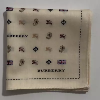 Women's Burberry Handkerchief Vintage Beige Bandana Square Monogram 18  • $23.99