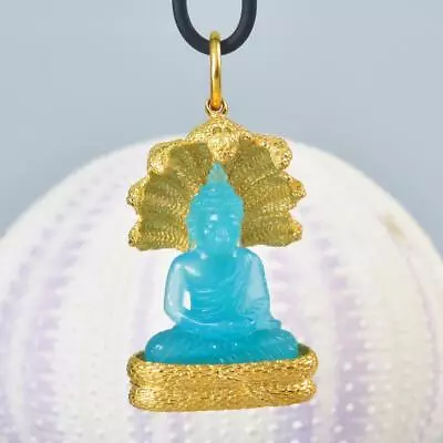 Buddha Image Mucalinda Naga Pendant Chalcedony Gold Vermeil Sterling 23.49 G • $339