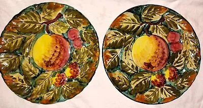 Vintage Italian Majolica Fruit Signed Cabinet 2 Plates • $29.97