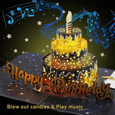 Birthday Cards 3D PopUp Musical Birthday Cards With Blowable LED Light Candl... • $20.33