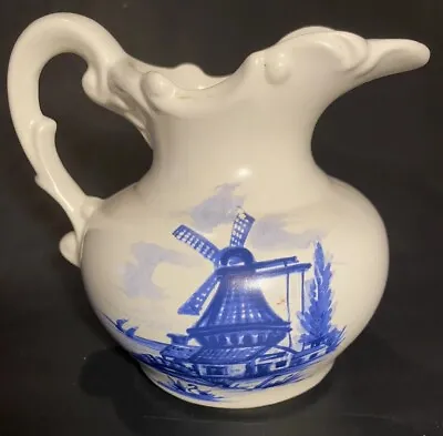 Small Vintage McCoy Pottery Pitcher White / Blue Windmill  • $10.26