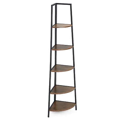 JOMEED 5 Shelf Corner Etagere Ladder Bookcase For Corner Space Black And Brown  • $71.99