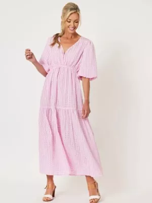 Gordon Smith “Pia” Pink Check Maxi Dress Women’s Size 18  • $44