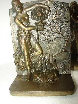 Vintage Cast Iron Art Deco Semi Nude Girl At Fountain Lion Face Bookends • $119.99
