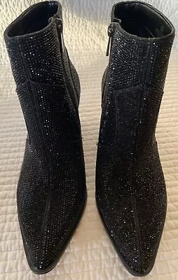 Jessica Simpson Zalor Rhinestone Western Bootie Black Glitter Gabor Size 7 1/2 • $49