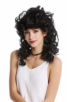 Wig Ladies Carnival Long Curly Backcombs Black Greek Goddess Antique • £6.89