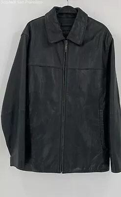 Claiborne Mens Black Long Sleeve Pockets Full Zip Leather Jacket Size Medium • $34.99