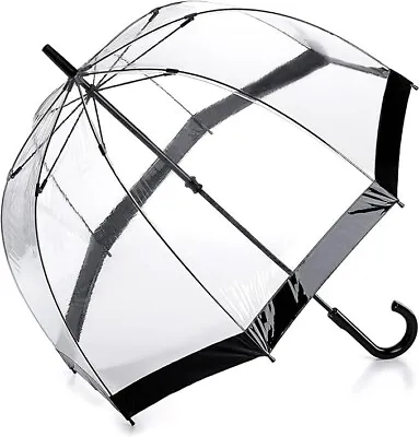 Fulton Umbrella Womens Birdcage Clear Dome Black Trim Walking Stick Handle Royal • £19.99