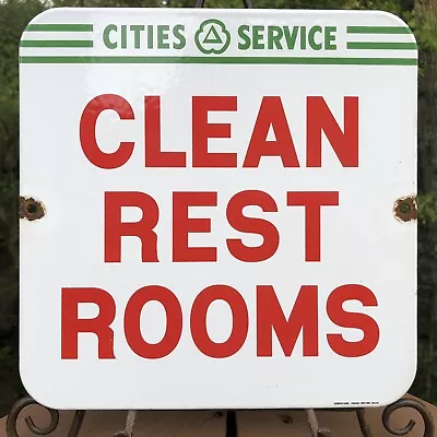 Vintage Cities Services Restroom 10” Porcelain Gas Station Oil Sign • $29.99