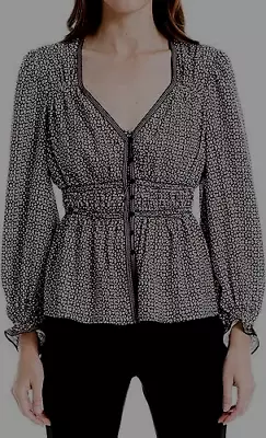 Max Studio Women's Button Front Smocked Waist Long Sleeve Blouse L LARGE NEW • $19.99