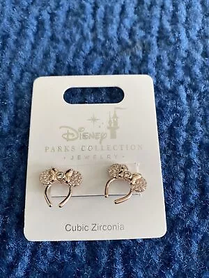 Disney Parks Minnie Rose Gold Tone  Ears Headband Cubic Zirconia  Earrings NEW • $22.99