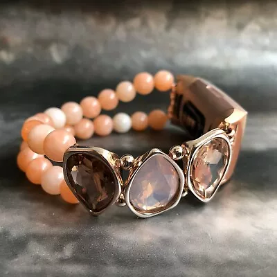$90.56 • Buy Beaded Apple Watch Band Women IWatch Jewellery Fitbit Bracelet Salmon Jade