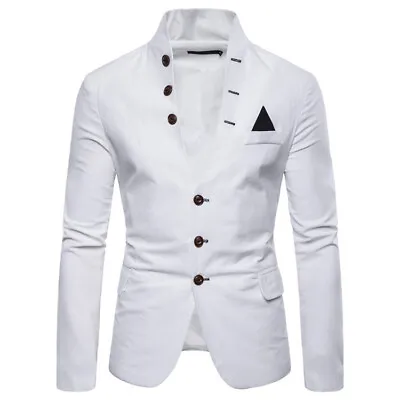 Mens Dress Suit Coat Stand Collar Single Breasted Blazer Slim Fit Formal Jacket • $50.52