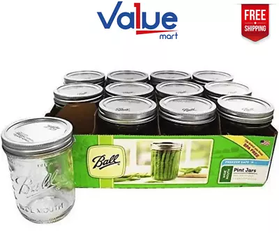 Ball Glass Mason Jars With Lids & Bands Wide Mouth Clear 16 Oz 12 Count... • $13.38