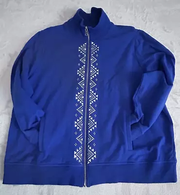 Ruby Rd Jacket Womens 1X Royal Blue Full Zip Silver Studded Pockets Shiny Glam • $21.99