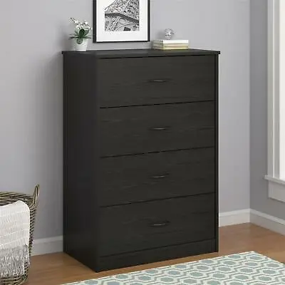 $96.71 • Buy 4-Drawer Chest Dresser With Easy Glide Drawers & Wall Anchor Kit Black Oak