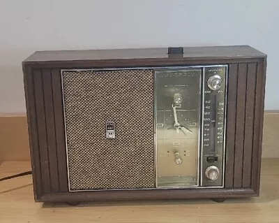 Motorola AM/FM Solid State Vintage Clock Radio Wood Cabinet 12 Width Works! • $68