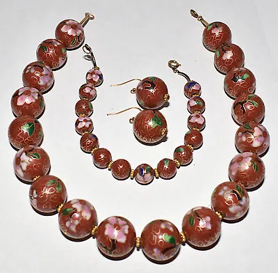 Vintage Murano Venetian 3pc Floral Glass Bead Necklace Set Bracelet Earrings • $49