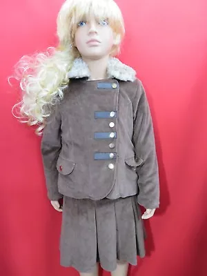 Girls Couche Tot Brown Jacket & Skirt Special Occasion Winter Suit Age 7/8 Years • £12.99