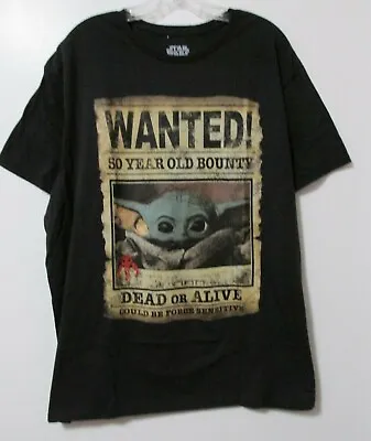 Men's Star Wars Baby Yoda Mandalorian Wanted Poster T-Shirt Black • $3.47