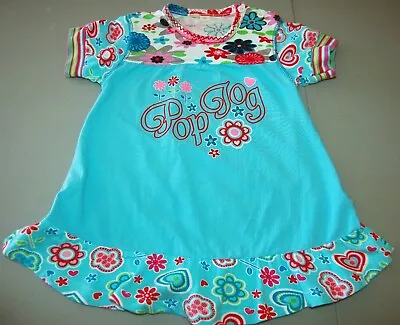 Me Too Girls 12m Short Sleeve Blue Dress W Florals &  Pop Jog  Logo 100% Cotton • $8.93