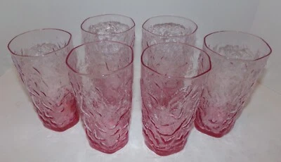 $49.99 • Buy Six Morgantown Crinkle Glass Seneca Driftwood Pink 16oz Tumblers 5 3/4  Tall