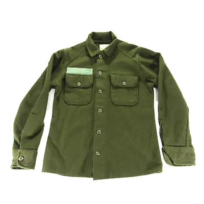 Vintage 70s Military Wool Blend Cold Weather Button Up Field Shirt Size Small • $26.99