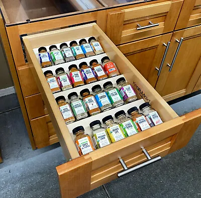 Natural Wood Kitchen Spice Rack Organizer For Cabinet 4 Tiers Tray Insert Drawer • $26.99