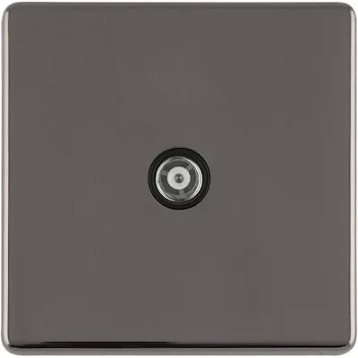 1 Gang Single TV Coaxial Aerial Socket SCREWLESS BLACK NICKEL Female Wall Plate • £19.99