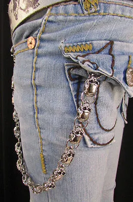 Men Silver Metal Long Wallet Jean Chain Men Thick Link Skulls Biker Chunky Truck • $25.95