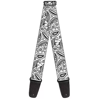 Guitar Strap Floral Paisley3 White Black 2 Inches Wide • $37.94