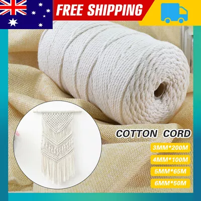 3mm/4mm Macrame Rope Natural Beige Cotton Twisted Cord Artisan Hand Craft AUS • $9.59