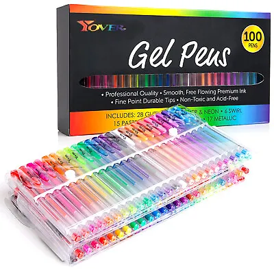 100 PCS Gel Pens Metallic Neon Glitter Pastel High Quality With Fine Points • $19.99