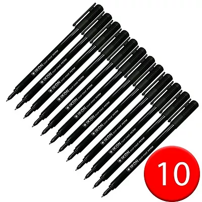 Ikon CD Marker Pens Permanent Fine Black Ink 742401 OHP Pack Of 10 VAT • £4.99