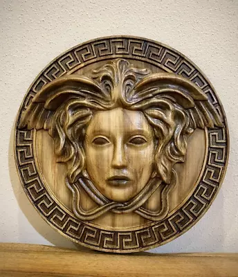 Wooden Carved Rosette Medusa Gorgon Greek Lady Panel Table Carving Oak • $62