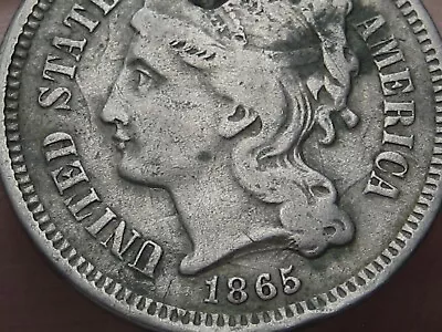 1865 Three 3 Cent Nickel- Fine/VF Details • $15.31