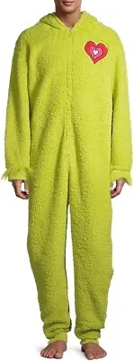 NEW The Grinch Pajamas One Piece Fuzzy Plush Warm Holiday Hooded Men's SIZE XL • $49.99