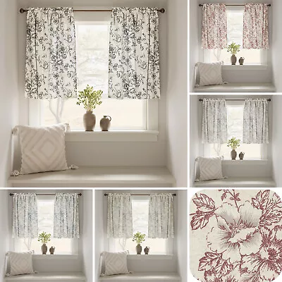 COLLACT Linen Kitchen Curtains Floral Tier Curtains Farmhouse Cafe Curtains • $22.99