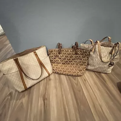 THREE Michael Kors Signature Tote Handbags!All Authentic MK.  Brown/tan/ivory • $95